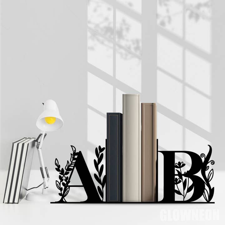Glow Neon - Wholesale Bookend - Personalized Alphabet Bookend Metal Art, Last Name Book Ends