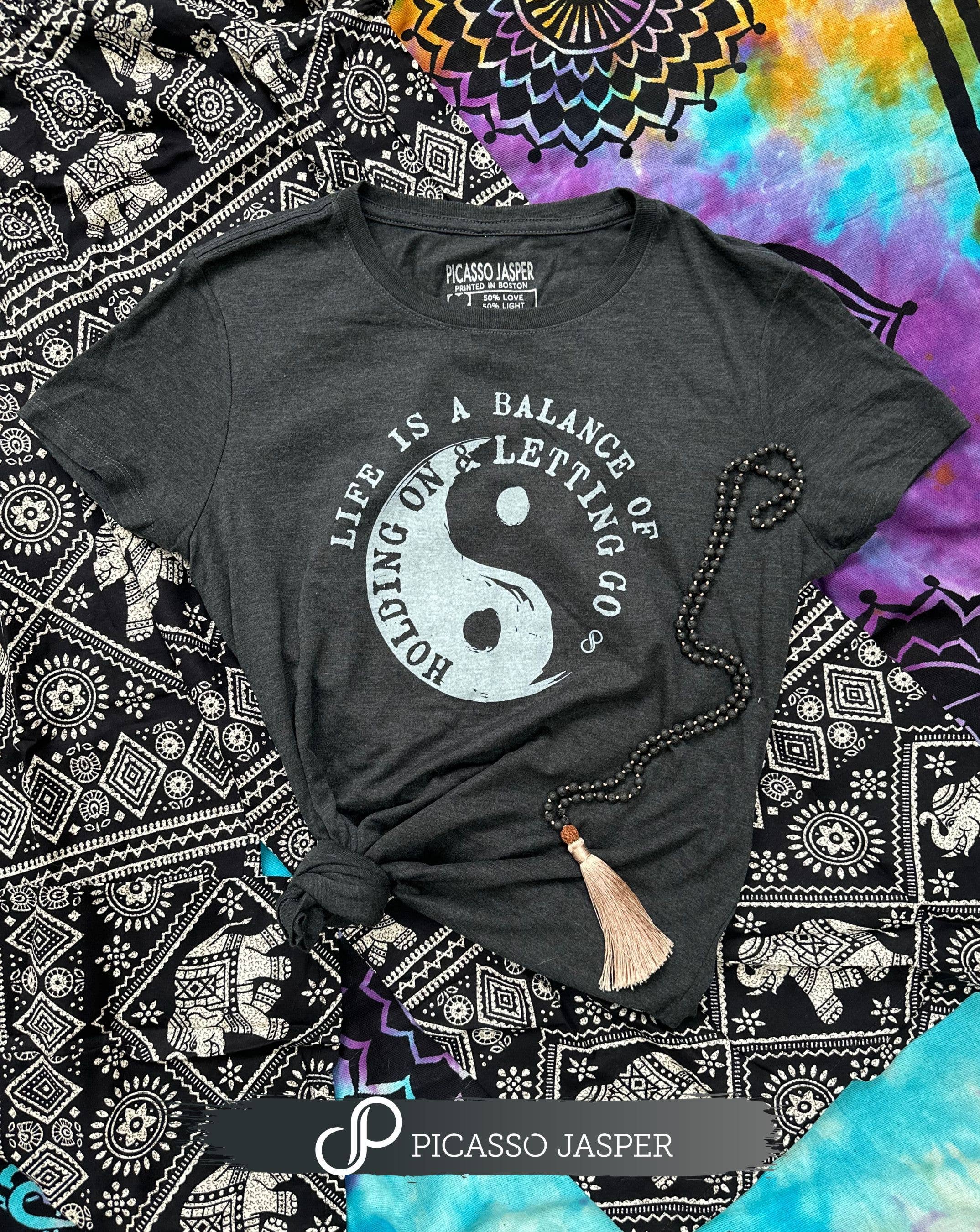 Picasso Jasper - Wholesale Screen Printed T-Shirt - Women's - Balance, Yin Yang Retro Heather Tee