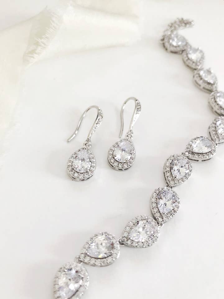 Lindi Silver Diamond Earrings and Bracelet Set for wholesale by Belle Box Boutique