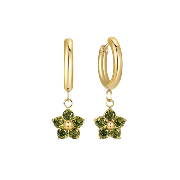 Earrings crystal flower olive green for wholesale by Rosies