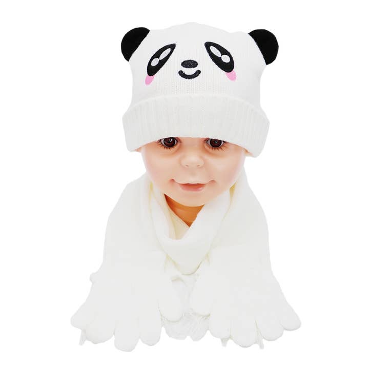 Cap Zone - Wholesale Winter accessory set – kids - Kids 3 Pcs Panda Beanie, Wrap Scarf, and Gloves2