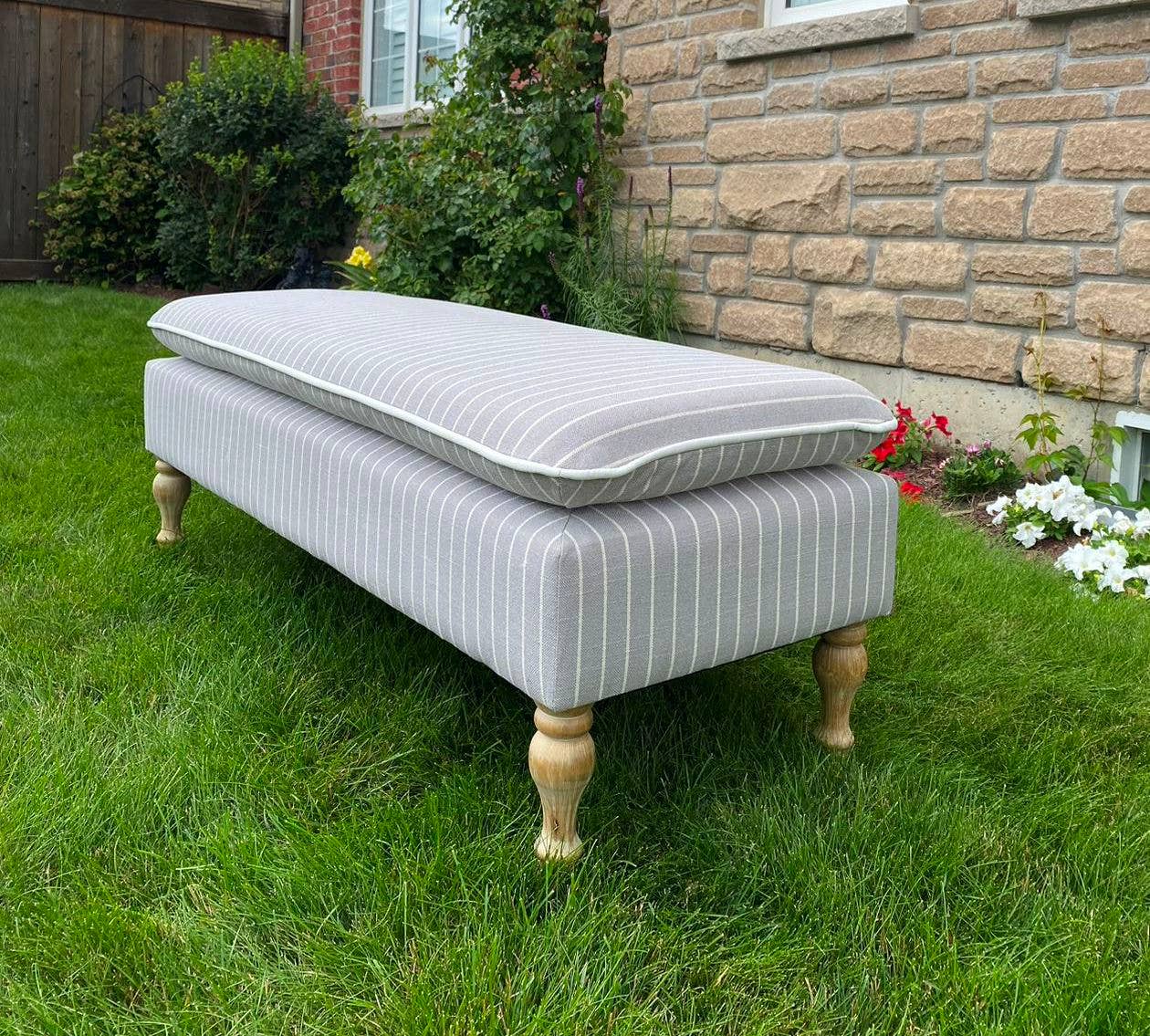 Seat4uhome - Wholesale Bench - Linen Ticking Upholstered Pillowtop 48" Rossini Bench-Gray4