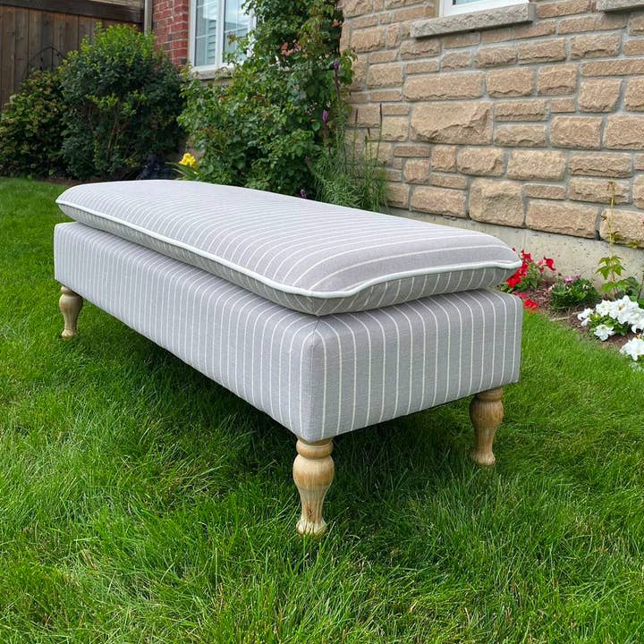 Seat4uhome - Wholesale Bench - Linen Ticking Upholstered Pillowtop 48" Rossini Bench-Gray4