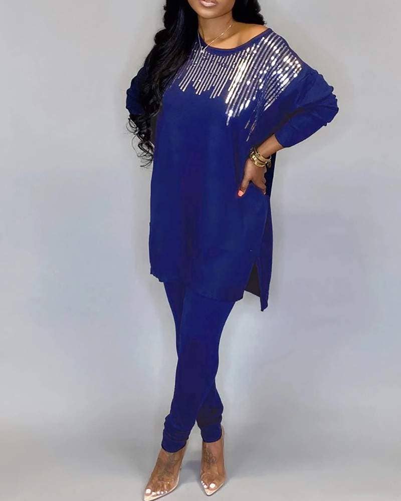 Queen Fashion - Wholesale Hemd- en rokset - Dames - set met lange mouwen en split met pailletten5