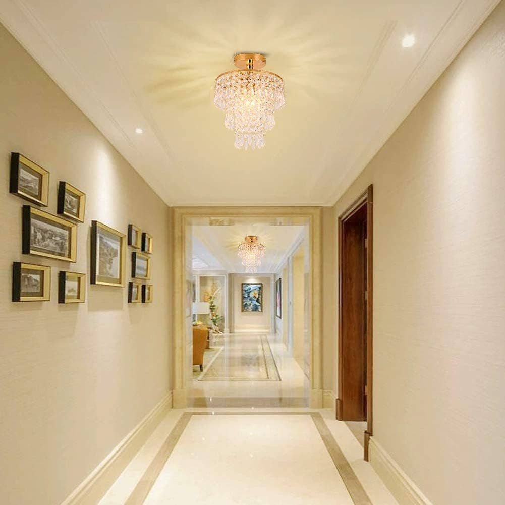 Mini Gold Crystal Chandelier 3 Tier Raindrop Flush Mount for wholesale on Faire1