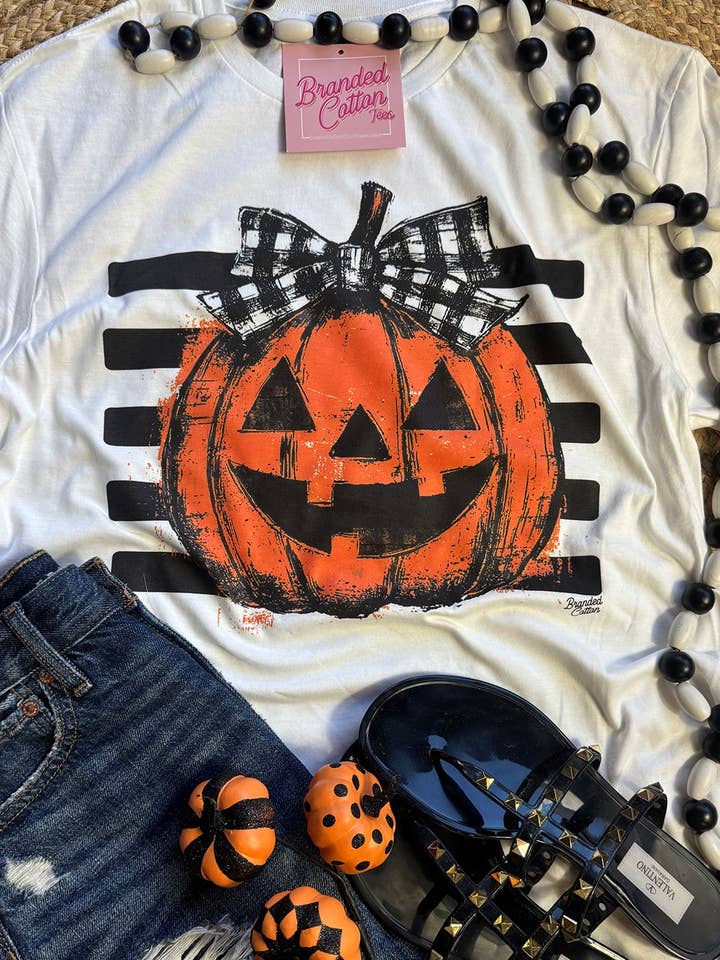 Stripe JackOLantern Bow for wholesale by Branded Cotton