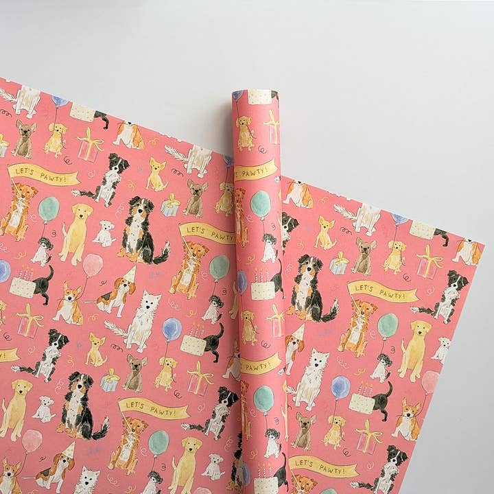 Almeida Illustrations - Wholesale Wrapping Paper Roll - Dog Birthday Gift Wrap | Celebration Dog Pawty2