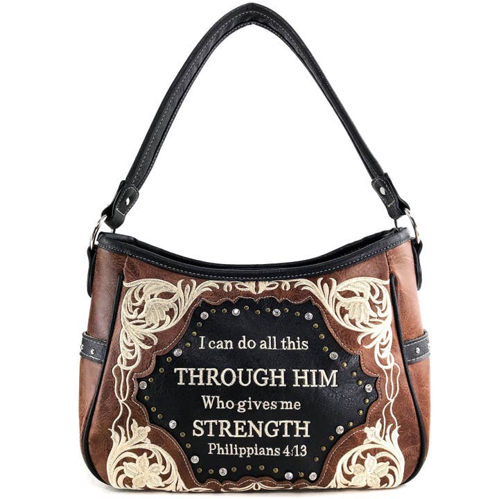 Lunar Deer - Vendita all'ingrosso Tracolla - Donna - Bible Verse Philippians 4:13 Borsa Hobo con ricamo
