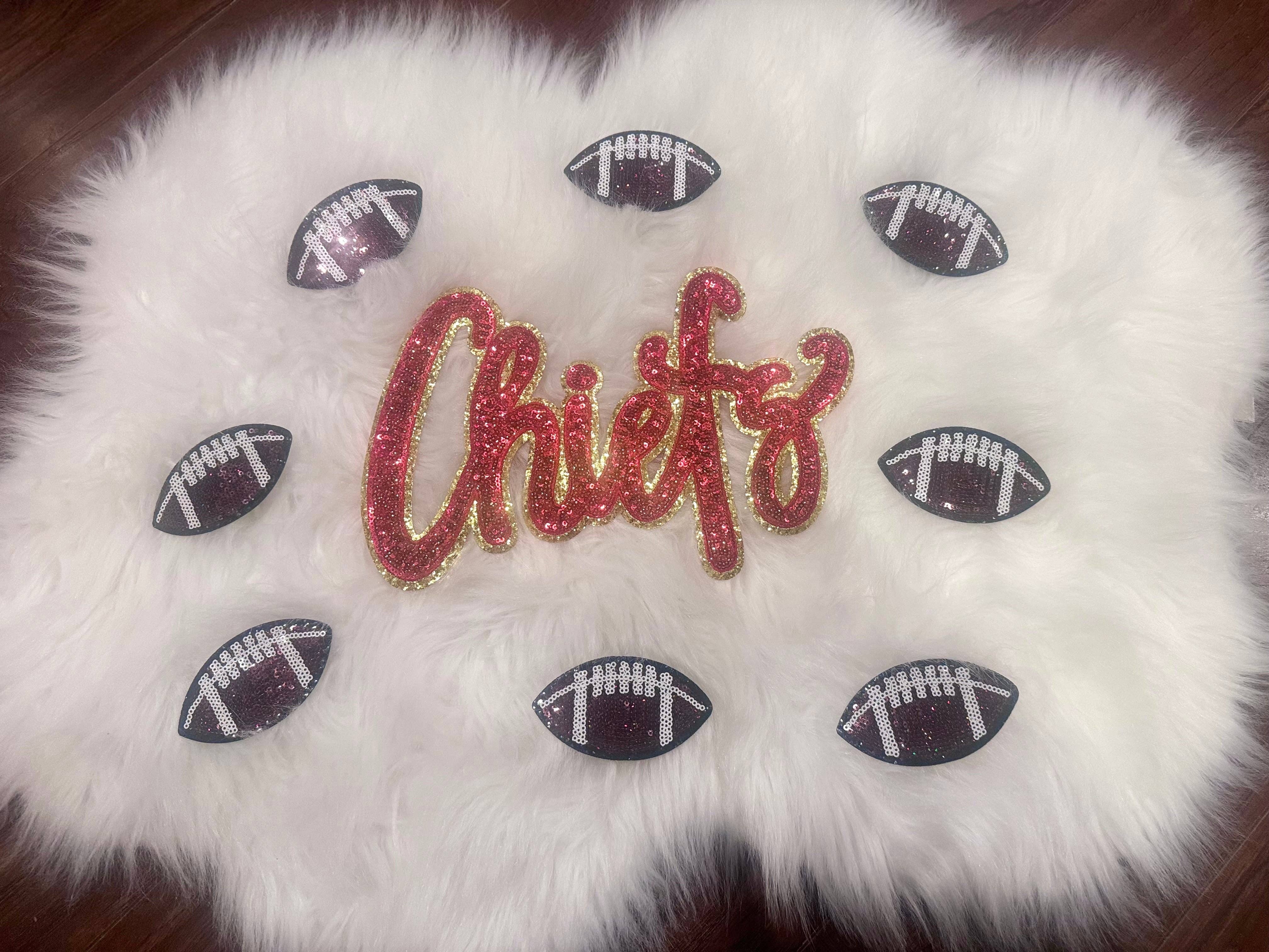 sequinandstiches - Wholesale Patch - Chiefs Patch, Sequin Patch, Gold Glitter Backing, Iron On Patch, Game Day Patch, High School Mascot Patch, DIY Patch3