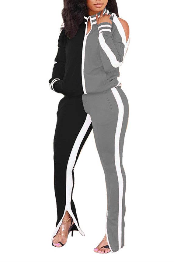 MB Fashion Wholesale - Wholesale Lounge Set - Women's - MB FASHION Two-Piece Track Set with Shoulder Cutouts 81256