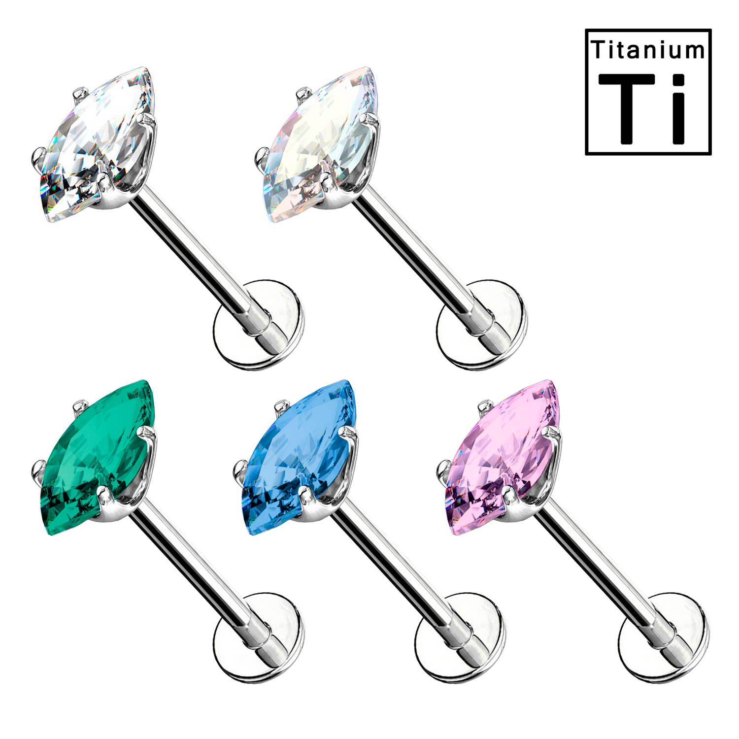 Awaken - Wholesale Single Earring - Titanium Labret Piercing “Olive” Shaped - PWC-0150