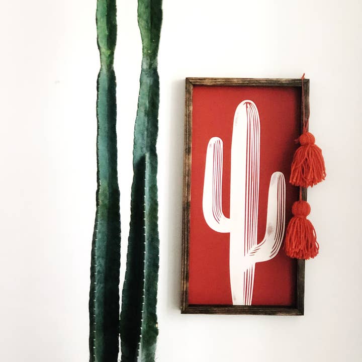 Southern Mesa Trading Co. - Vendita all'ingrosso Cartelli - Quadro da parete in legno con motivo cactus Saguaro in colore ruggine2