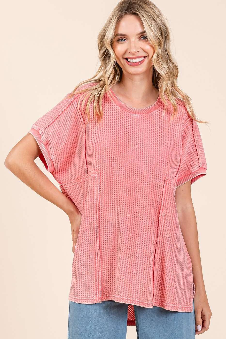 mittoshop - Wholesale Tunic - Women's - MINERAL WASH WAFFLE KNIT SEAM DETAIL TUNIC TOP5