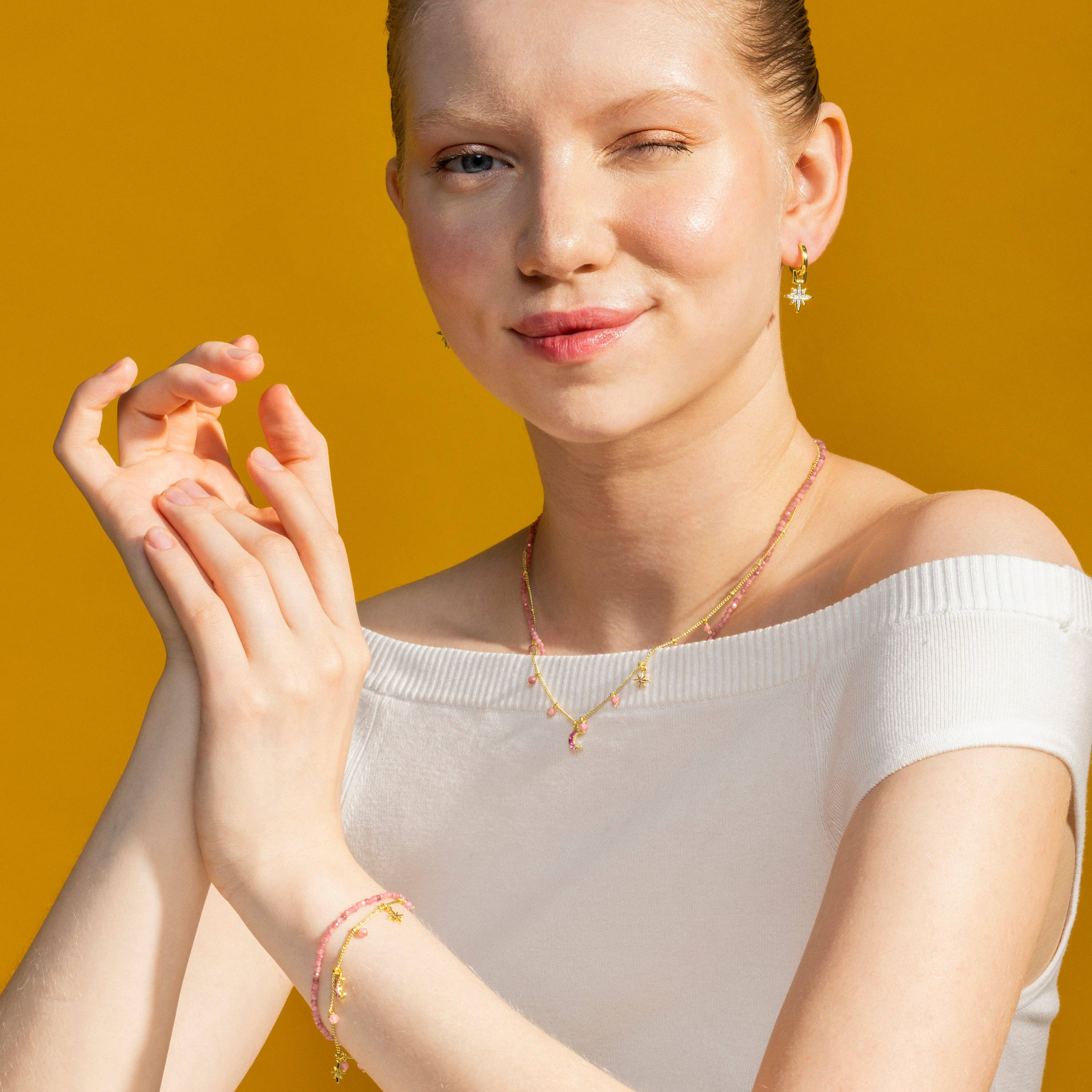 Luxenter - Wholesale Beaded Bracelet - Pulsera con Cristal Rosa acabado oro 18k - Ethal5