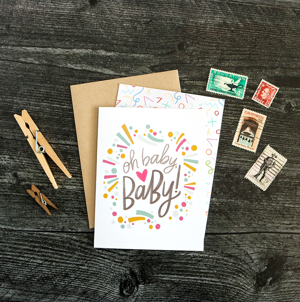 The Noble Paperie – Großhandel Babykarte – Oh Baby | Glückwunschkarte zur Babyparty in Regenbogenfarben2