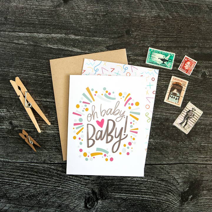 The Noble Paperie – Großhandel Babykarte – Oh Baby | Glückwunschkarte zur Babyparty in Regenbogenfarben2