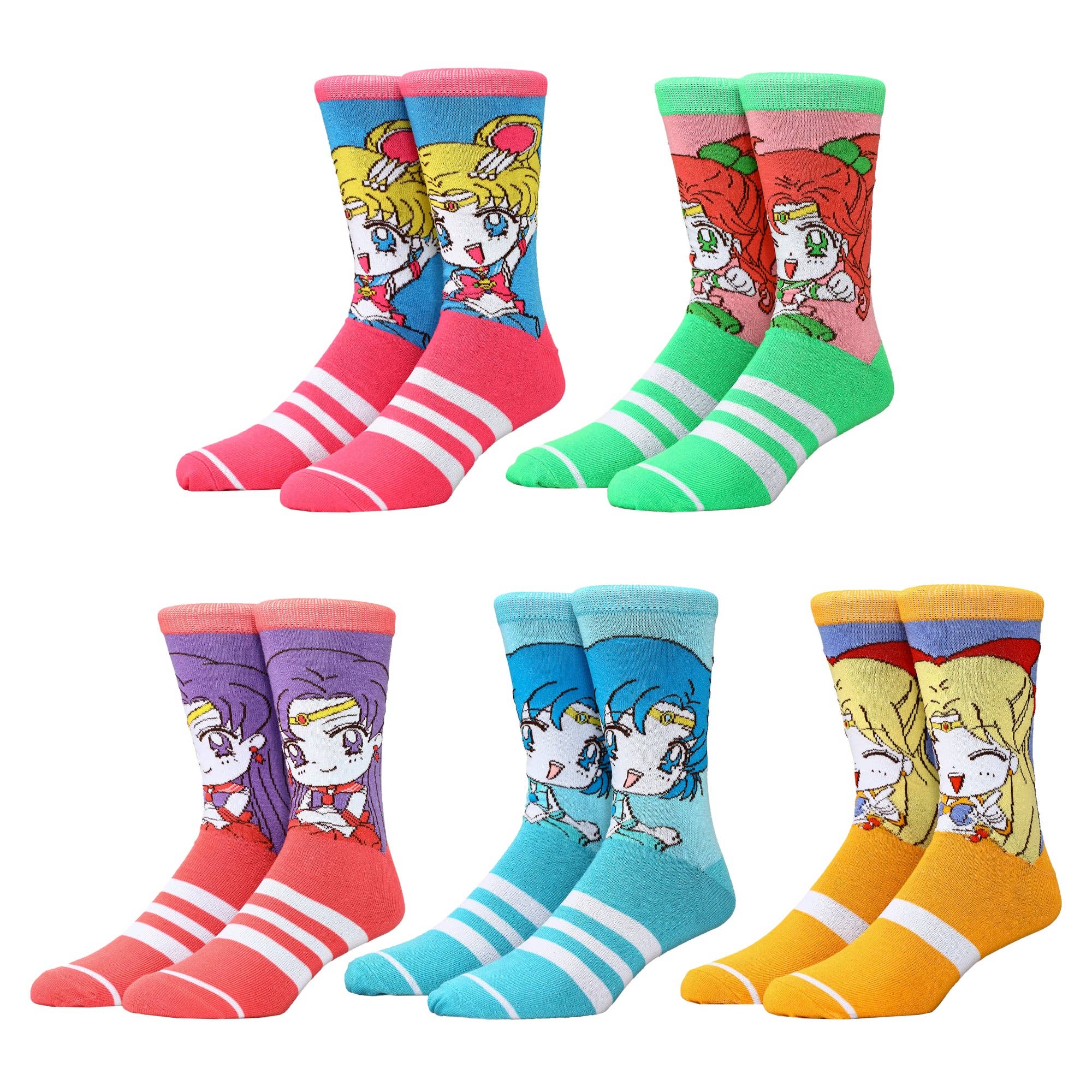 Bioworld Merchandising - Wholesale Socks - Men's - Sailor Moon Crystal Characters Men's 5-Pack Crew Socks0
