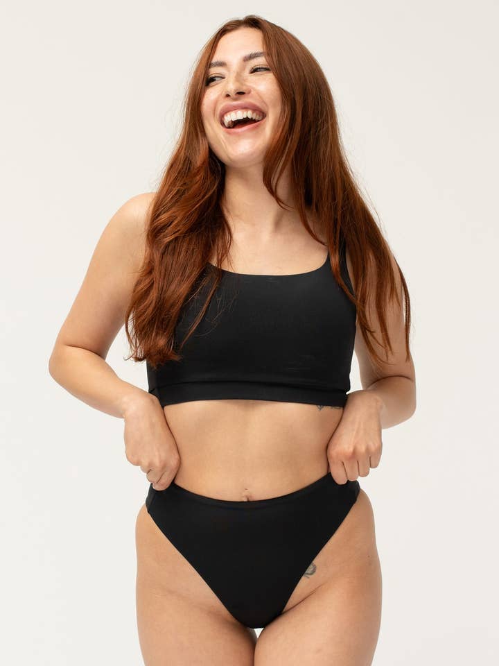 High-Waist Bikini Bottom, Supportive Womens Swimwear – Black for wholesale by POST SWIM