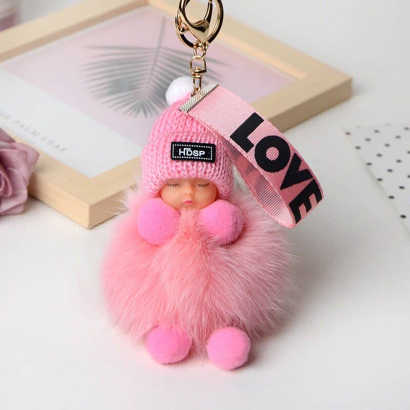 FurDecoration - Vendita all'ingrosso Portachiavi - Donna - Sleep Doll, portachiavi in vera pelliccia di volpe, con ciondolo, accessorio per telefono7