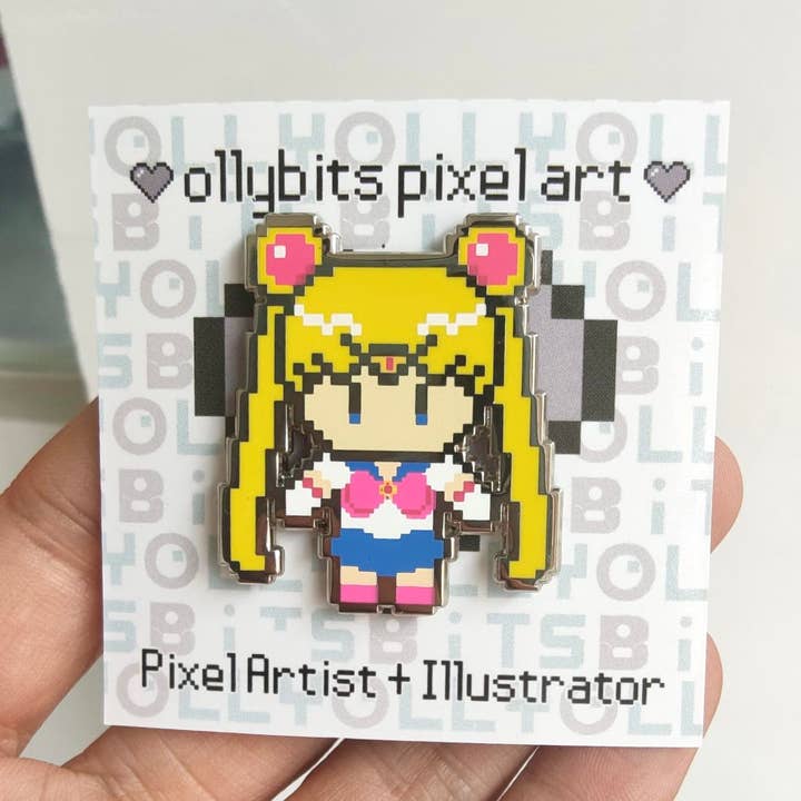 Moon Princess Warrior Pixel Art Enamel Pin for wholesale by Ollybits Pixel Art