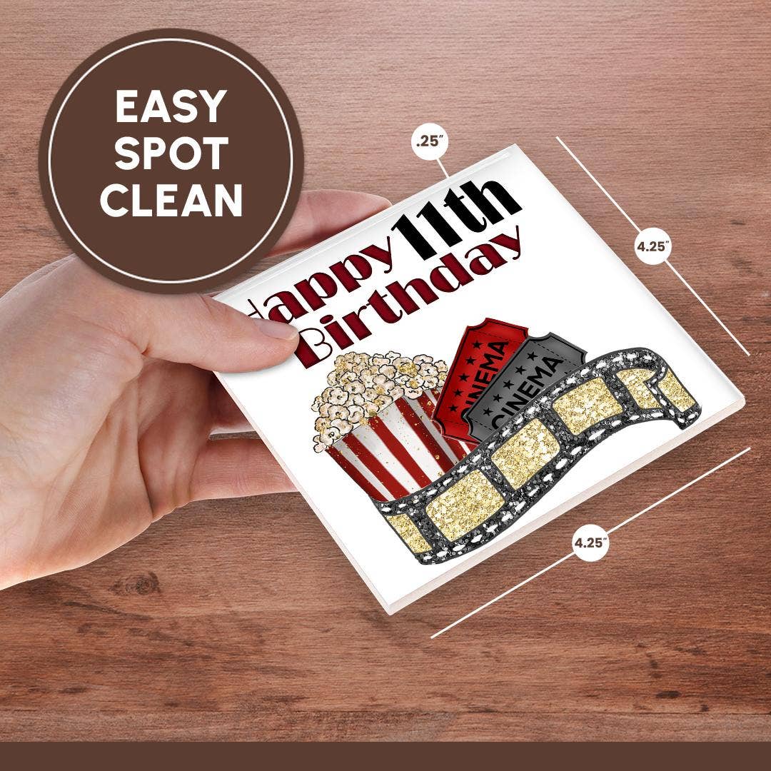 3dRose - Wholesale Coasters - 3dRose, Cute Movie Cinema Themed Happy 11th Birthday, Coaster6
