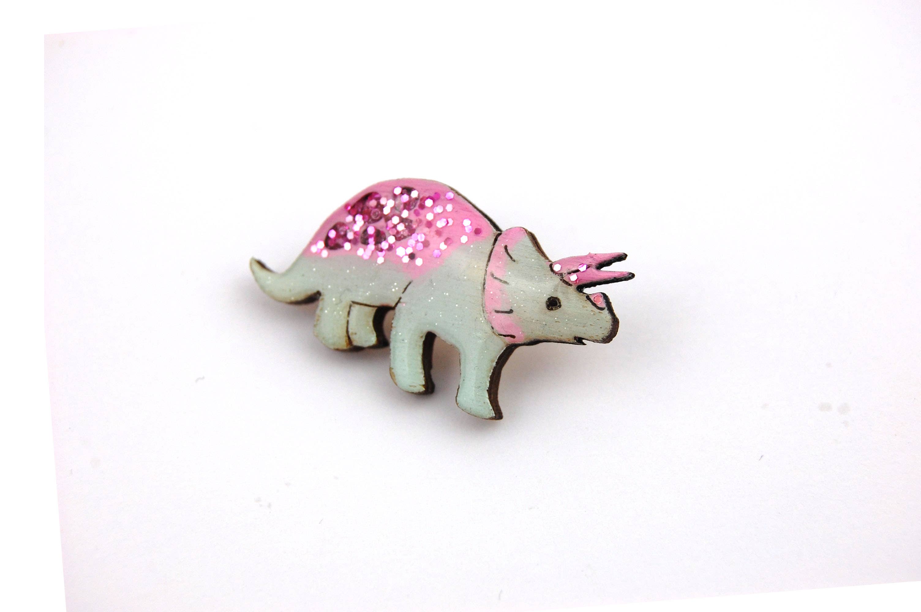 Bekbek Makes - Wholesale Brooch - Triceratops - Pastel Green & Pink (Pin Badge or Necklace)6