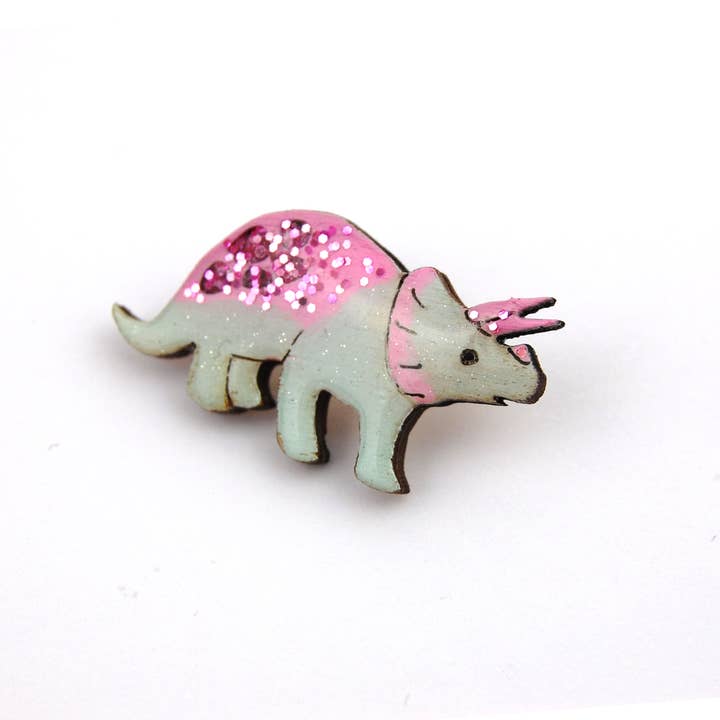 Bekbek Makes - Wholesale Brooch - Triceratops - Pastel Green & Pink (Pin Badge or Necklace)6