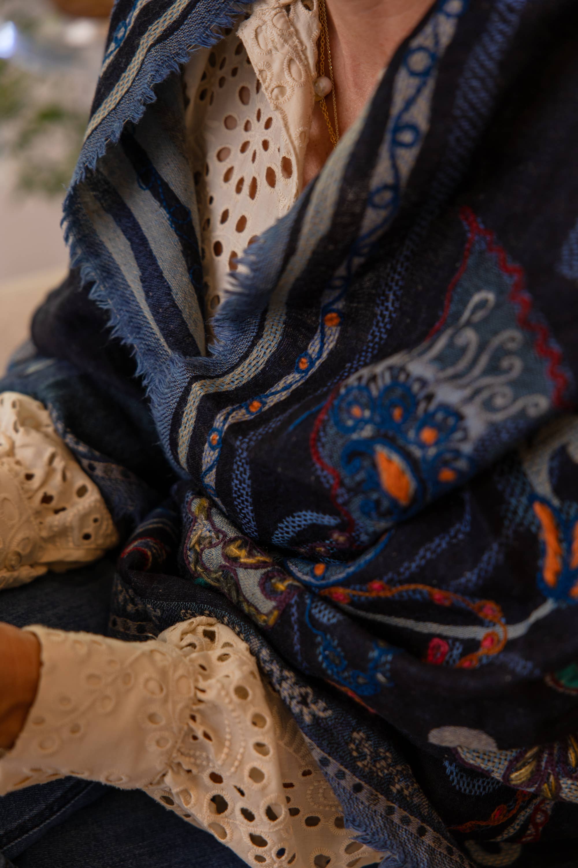 Rahab's Rope - Wholesale Wrap - Women's - Fringed Woven Embroidered Wool Wrap