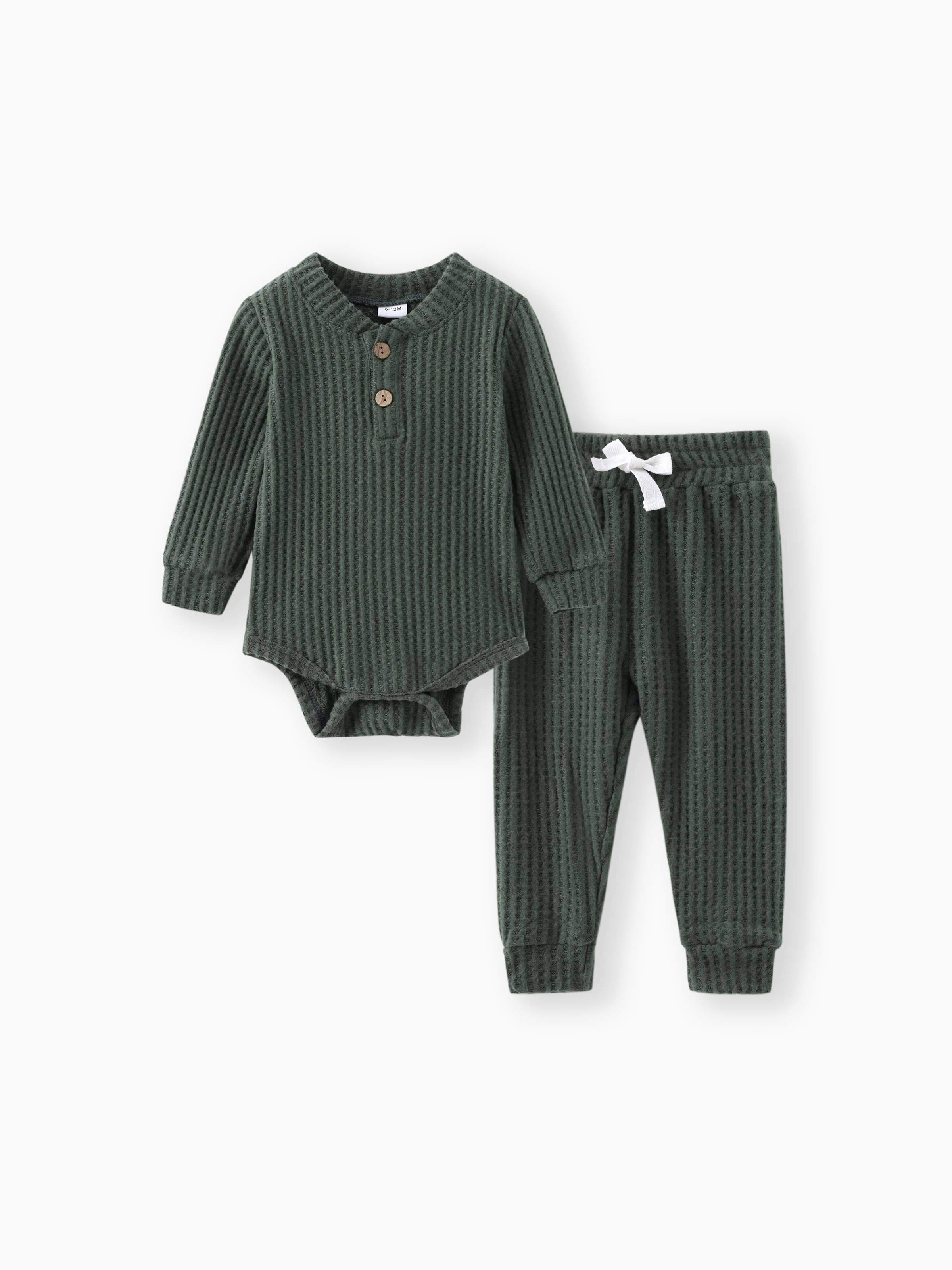 PatPat - Wholesale Clothing Set - Baby - 2pcs Solid Waffle Long-sleeve Baby Set36