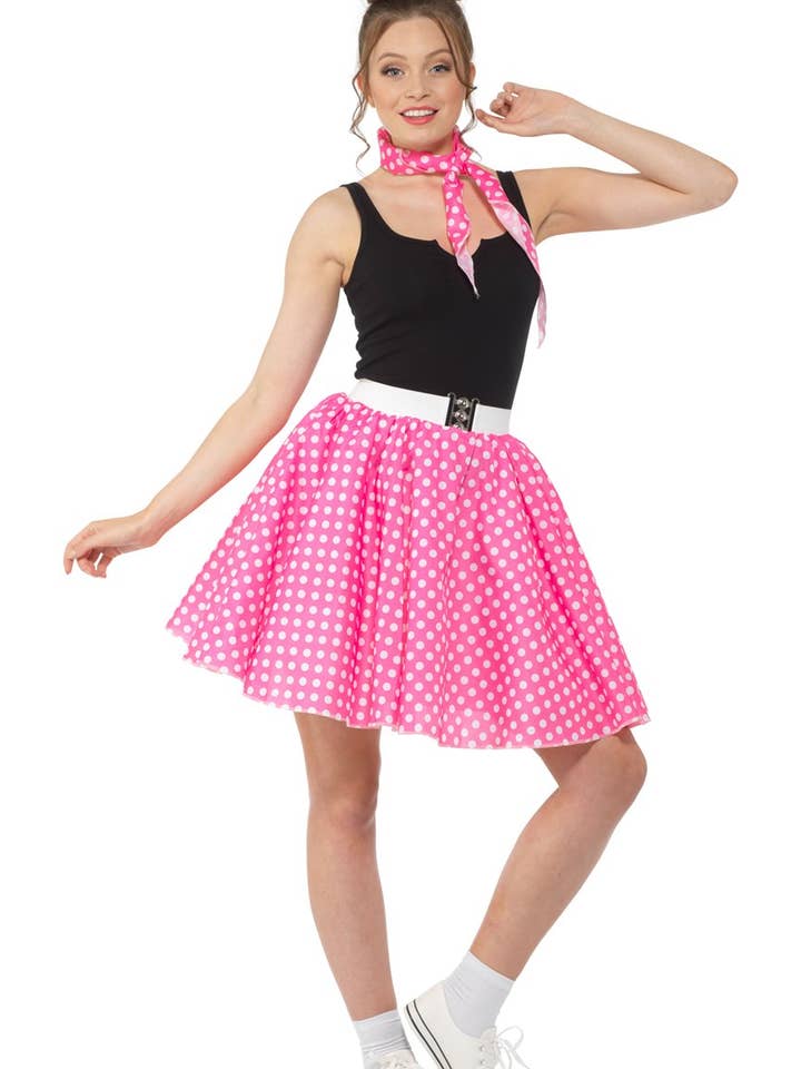 Dark Pink Polka Dot Skirt & Necktie - Party Costume for wholesale by Partychimp