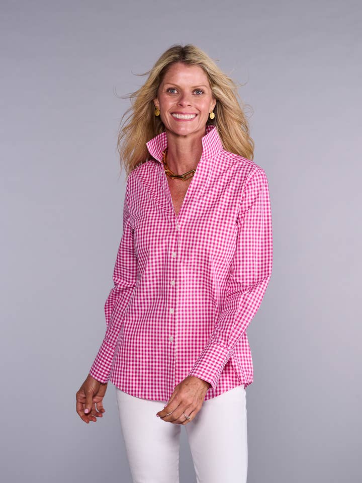 The League Shirt in Raspberry Check for wholesale by Claridge + King