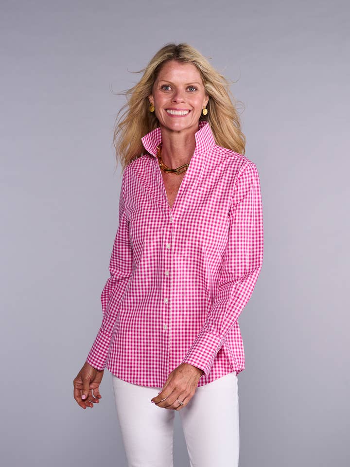 Het League Shirt in Frambozenruit voor wholesale door Claridge + King