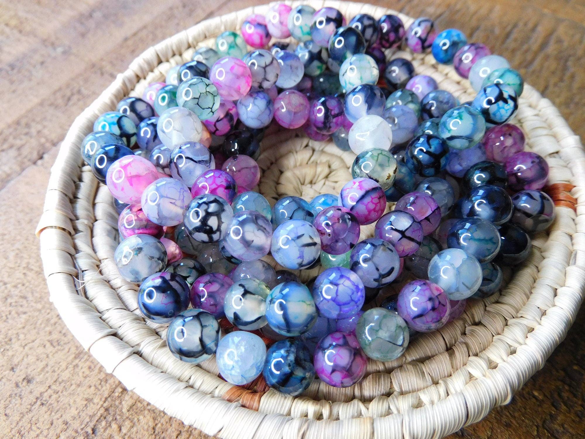 Superior Stones & Gifts INTL LLP - Wholesale Beaded Bracelet - Gemstone Stretch Bracelet Rainbow Black Crackle Agate Enhanced