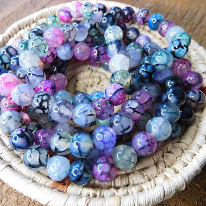 Gemstone Stretch Bracelet Rainbow Black Crackle Agate Enhanced for wholesale by Superior Stones & Gifts INTL LLP