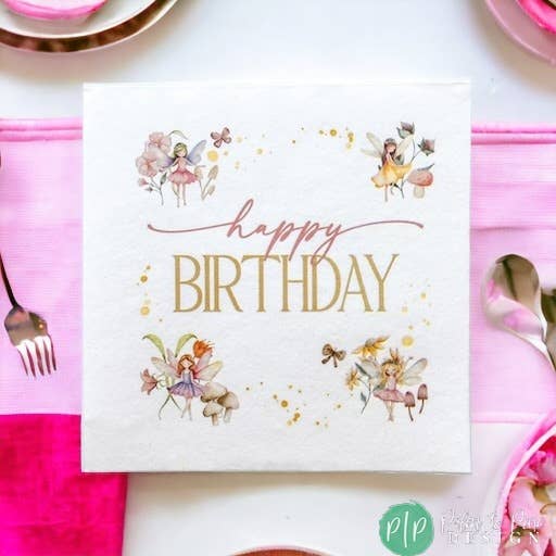 Palm to Pine Design - Wholesale Disposable Napkin - Fairy Birthday Napkins, Fairy Garden Party Tableware Girls1