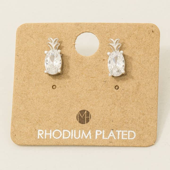 Orecchini a bottone a forma di ananas con zirconia cubica immersa in oro per la vendita all'ingrosso da parte di Fame Accessories