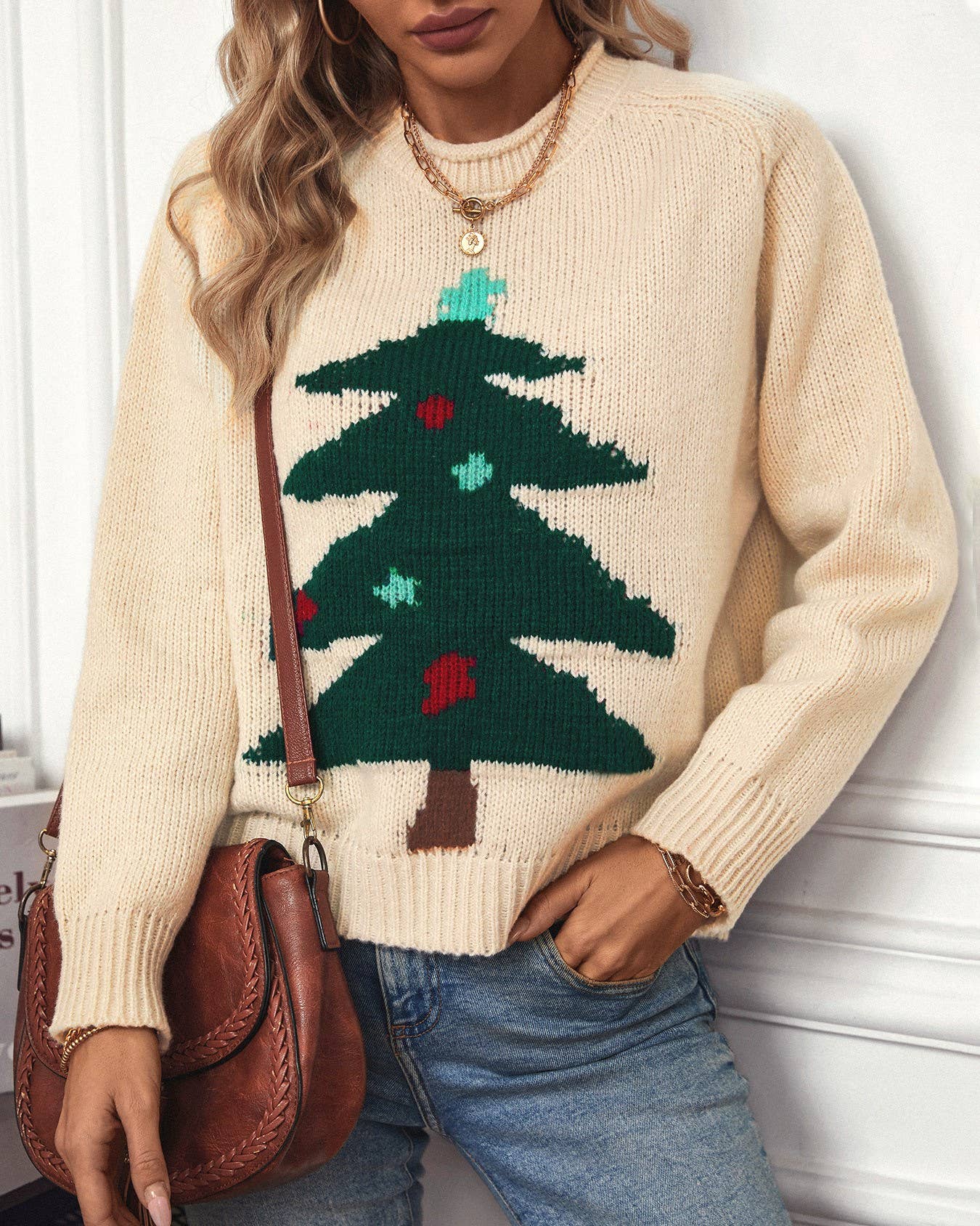 Rosa Clothing - Wholesale Knit Sweater - Women's - Christmas Tree Crewneck Pullover Sweater4