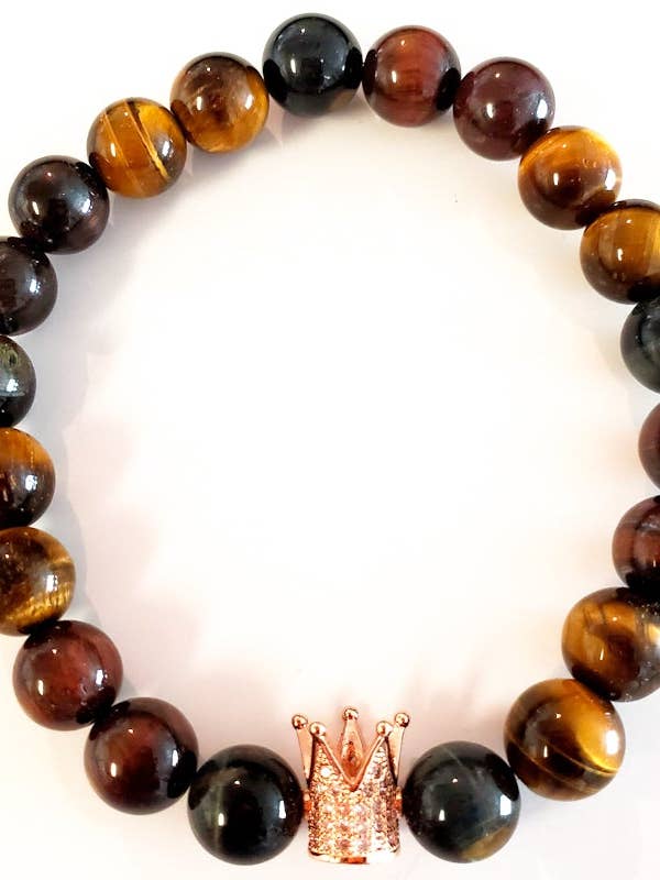 Kingman Red, Blue & Brown Tiger Eye Beaded Bracelet for wholesale by Solluna Stones