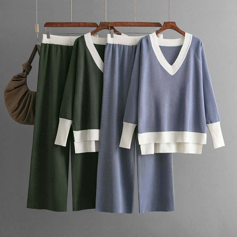 Marayn - Wholesale Top & Pant Set (NOT Loungewear) - Women's - EuroChic Knit Set VNeck  Wide Leg Trend3