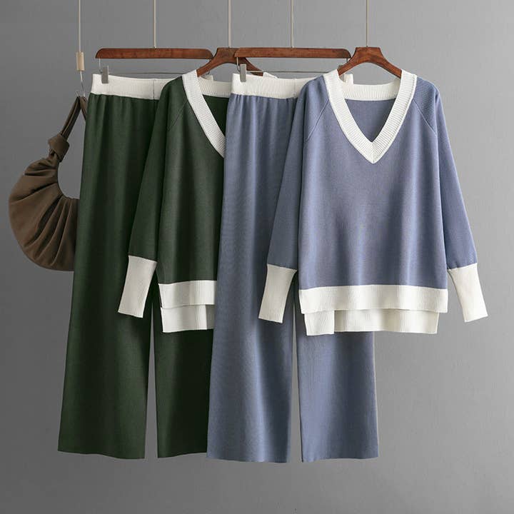 Marayn - Wholesale Top & Pant Set (NOT Loungewear) - Women's - EuroChic Knit Set VNeck Wide Leg Trend3