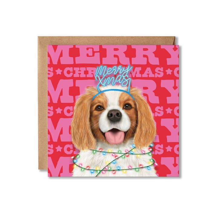 King Charles Spaniel Dog Christmas Card for wholesale by Badgerbee Design