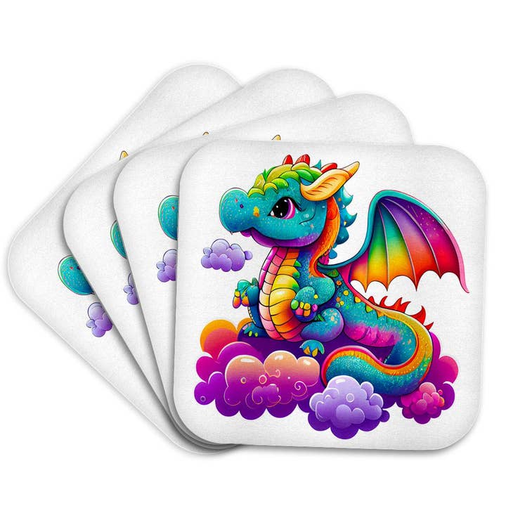 3dRose, Cute Rainbow Colored Dragon On A Cloud Illustration, Coaster for wholesale by 3dRose