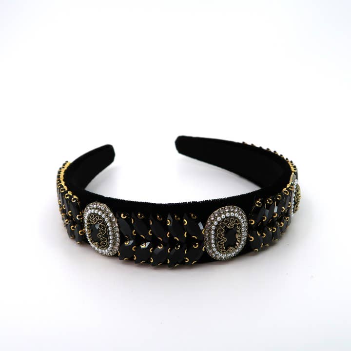 ASSORTED MULTI CRYSTAL DECOR SUEDE HEADBAND 21027-18 (12PC) for wholesale on Faire