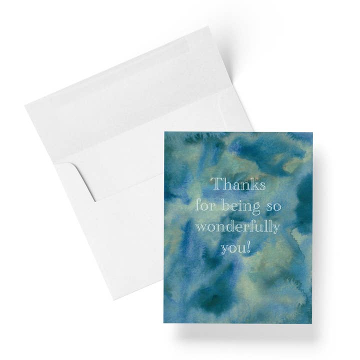 Blue Tie Dye Thank You Card for wholesale by Melanie Gehrke Fine Art Studio