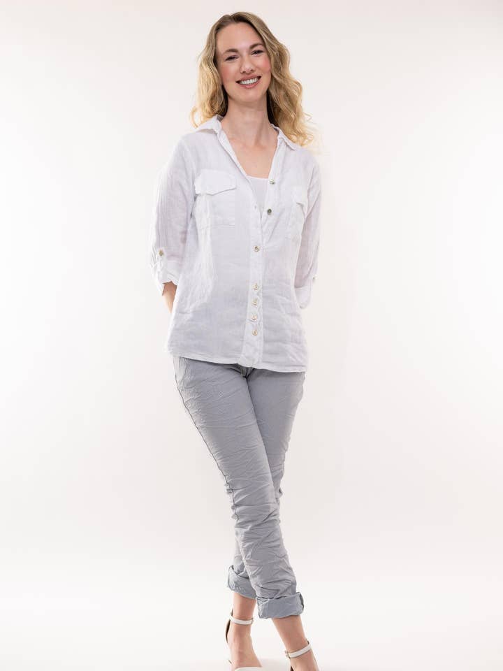 In Stock - CRINKLE TRAVEL PANT (PT862-50) STRIPES for wholesale by LINEN LUV