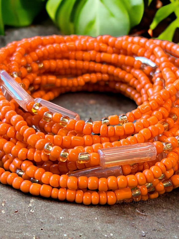 Waist Beads / African Hip Chain - FADEKEMI - Orange (elastic) for wholesale by AfricanFabs