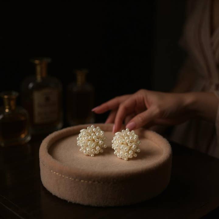 Athena Bridal Jewellery - Wholesale Stud/post earrings - ATHENA COLLECTION - PEARL CLUSTER EARRINGS - CZER873 IVORY8