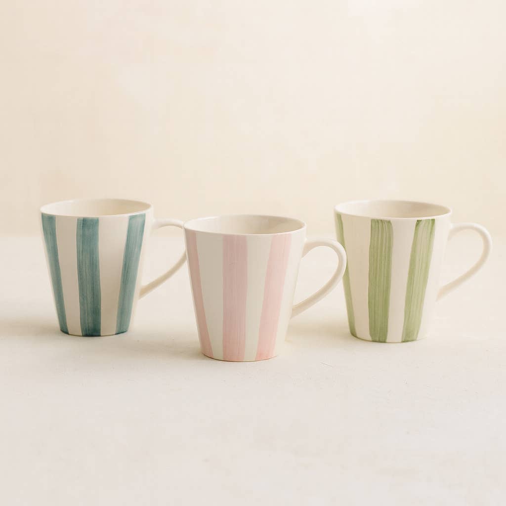 Novastyl - Vente Tasse à café/thé - Mug arlequin 70cl en grès blanc avec rayures de couleurs3