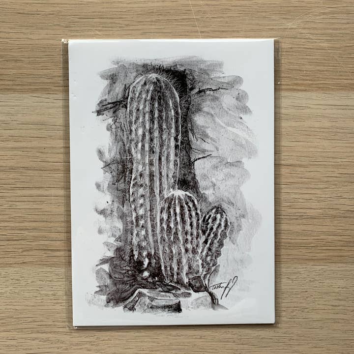 Mexican Lime Cactus Plant Charcoal Drawing Art Print for wholesale by Tasha Fay