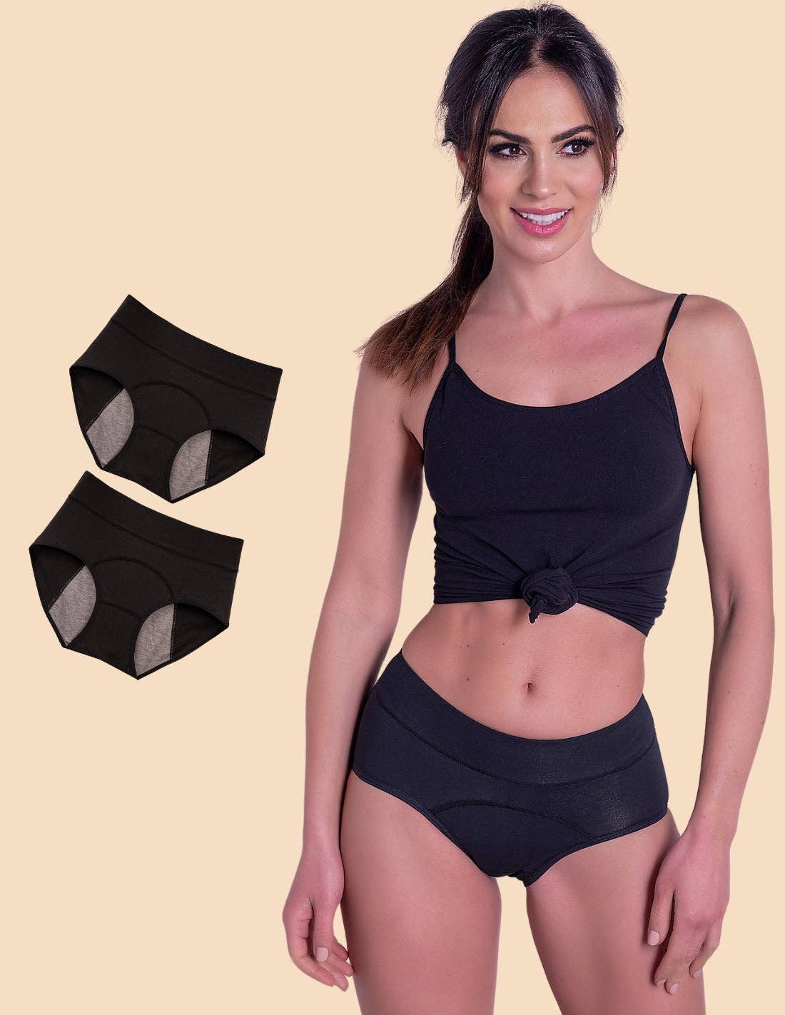 Negro 2 bragas menstruales de algodón Absorbentes para no usar salvaslips Indy de venta al por mayor en Faire0